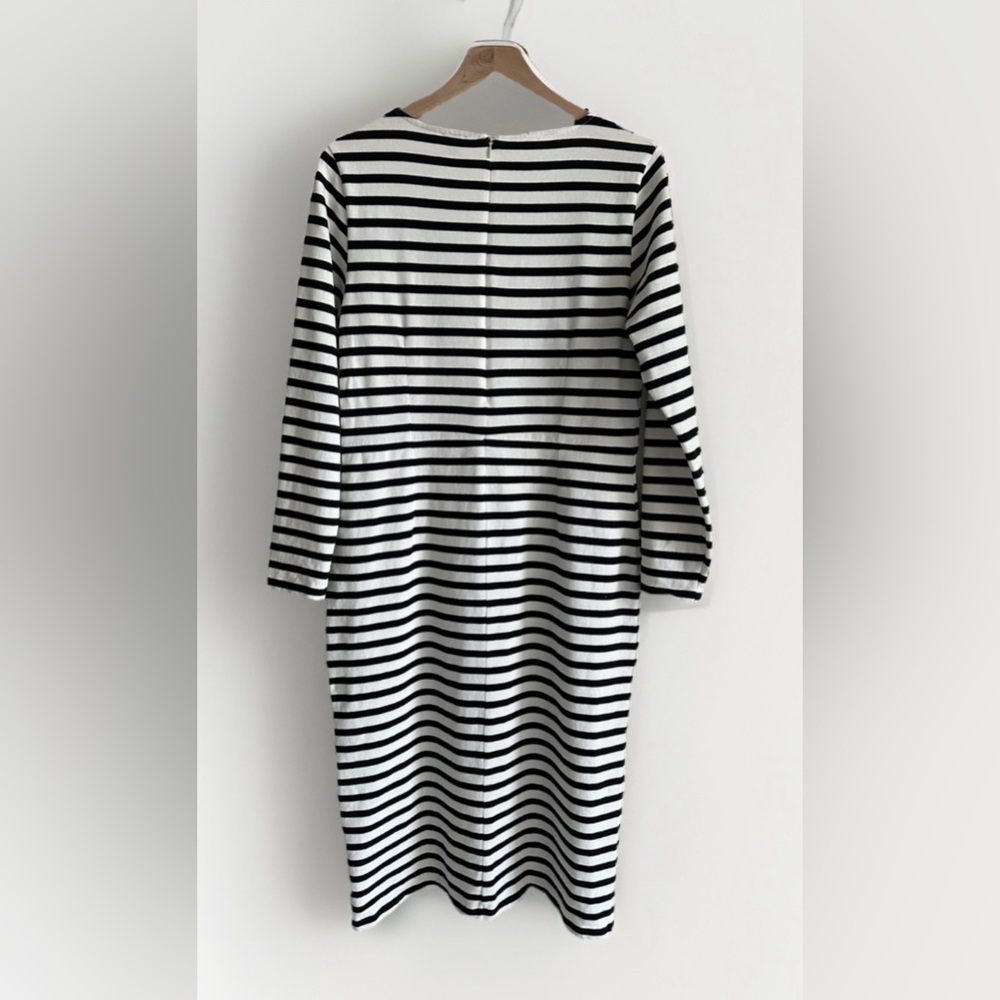 J Crew Long Sleeve Striped Dress size 12 Black White Knit Capsule Basic Cotton - Picture 5 of 8
